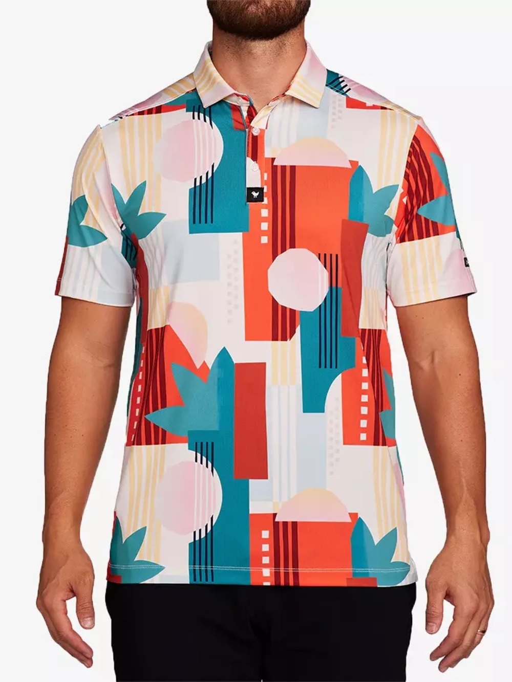 Bad Birdie Men's Geometric Polo - Teal, Coral, Pink